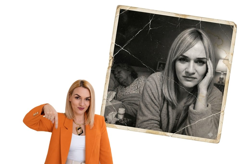 Monika Naglik zeigt auf das Kontaktformular